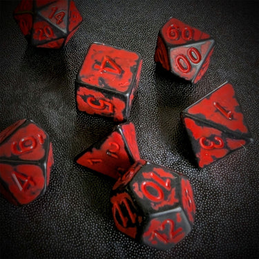 Washed Red on Black Acrylic - 7pcs RPG Full Dice Set Scatter